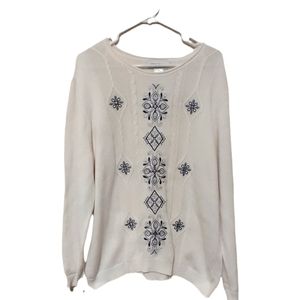 Alfred Dunner Women's White with Gray Embroidery And Silver Accents Sweater XL
